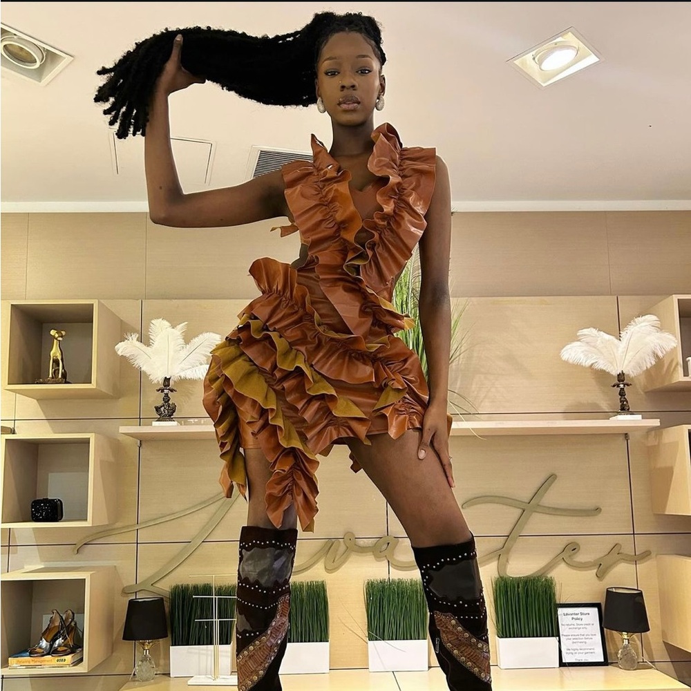 Faux Leather Backless dresss